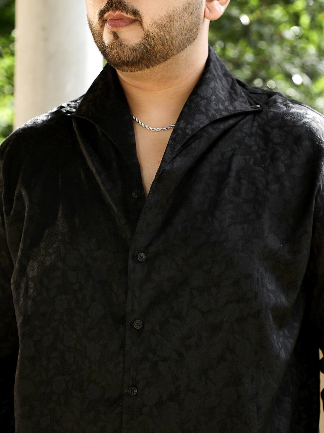 Floral-Jacquard Button-Down Relaxed Shirt