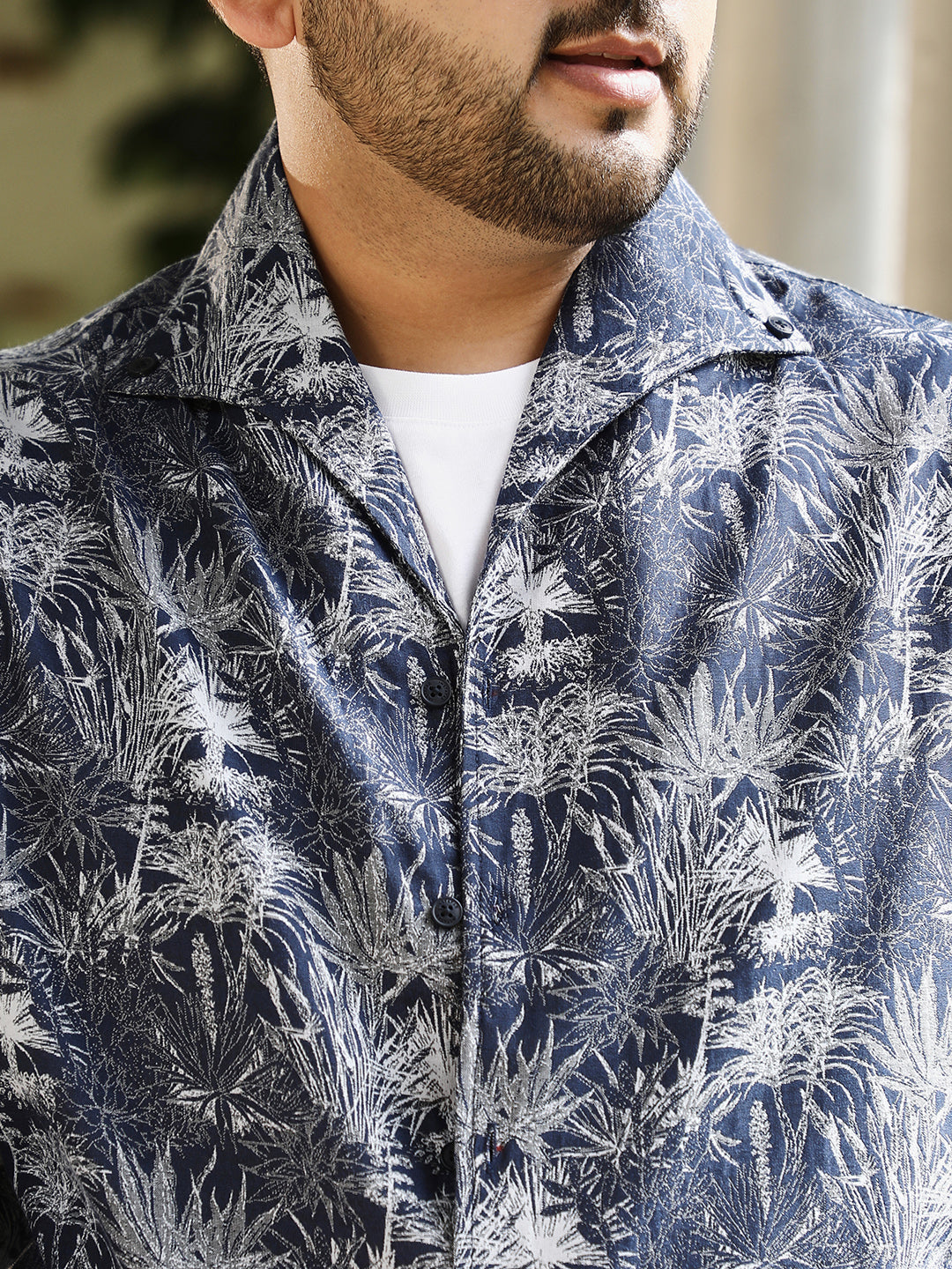 Foliage-Jacquard Button-Down Relaxed Shirt