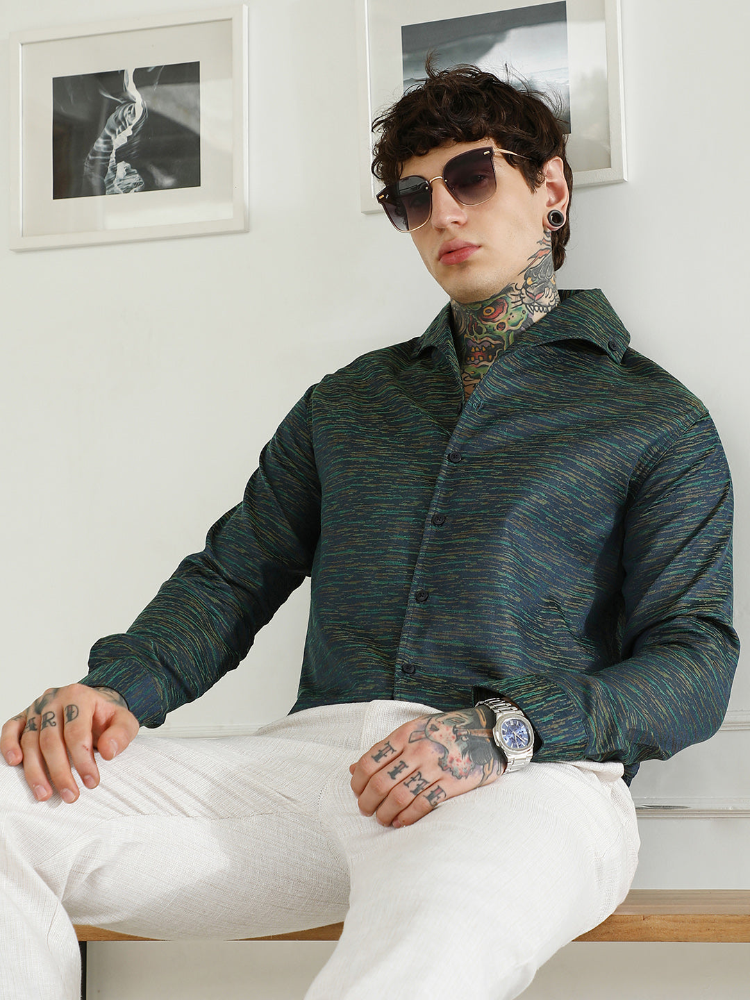 Textured Cotton Blend Slim Fit Shirt