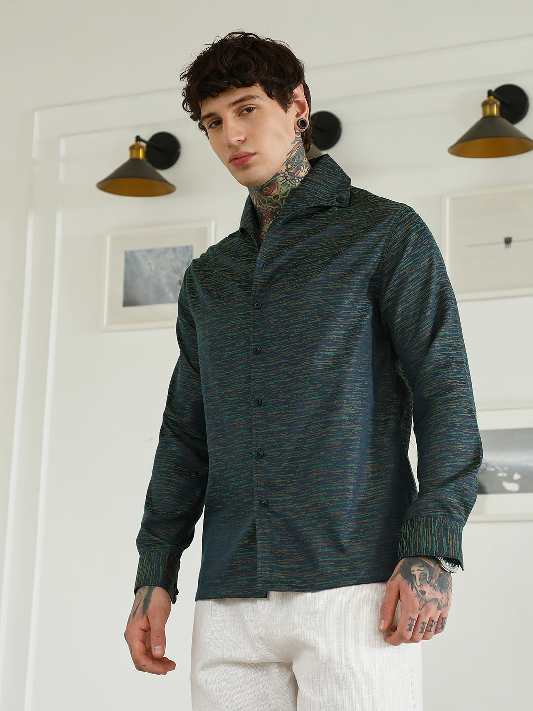 Textured Cotton Blend Slim Fit Shirt