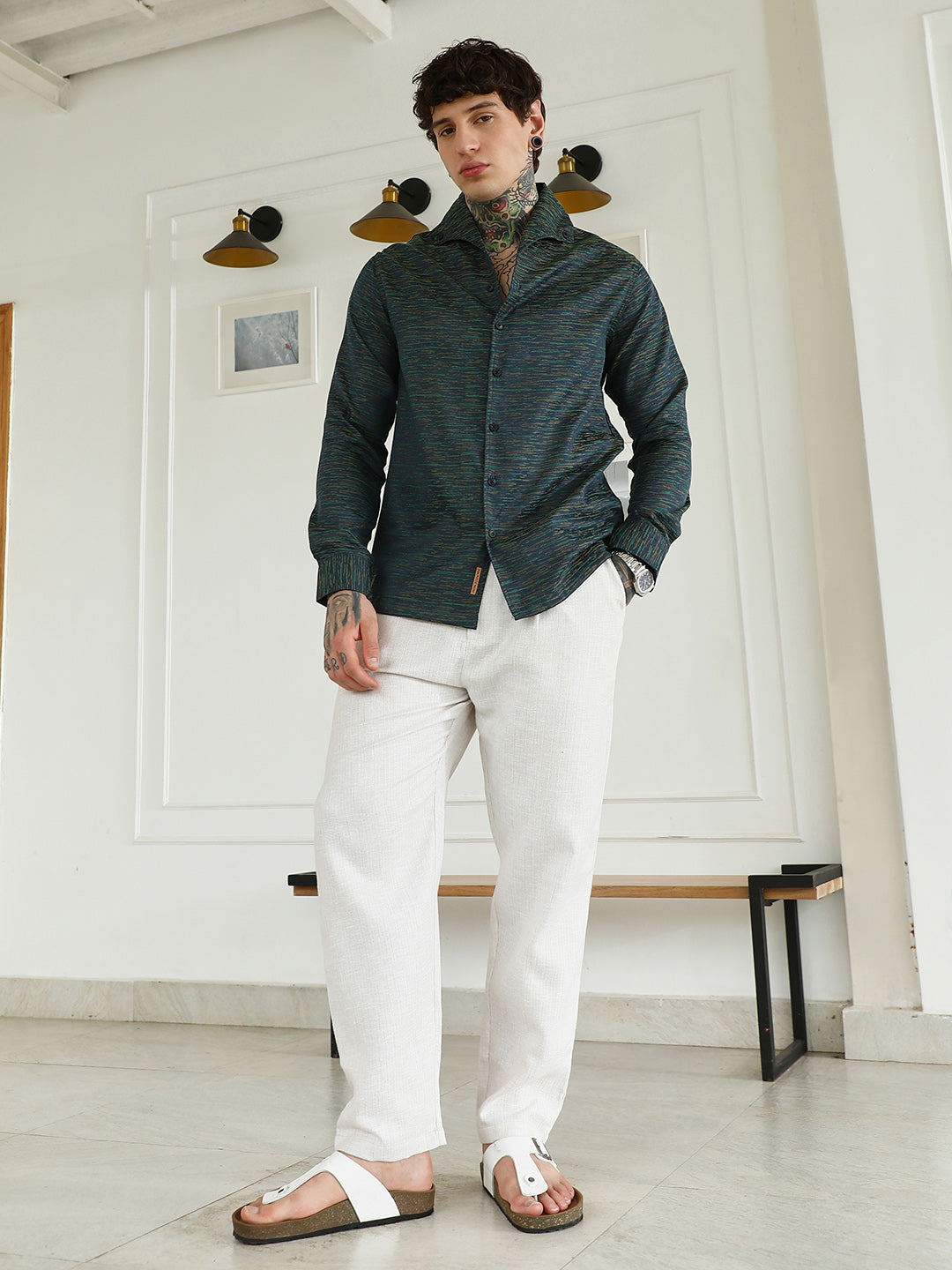 Textured Cotton Blend Slim Fit Shirt
