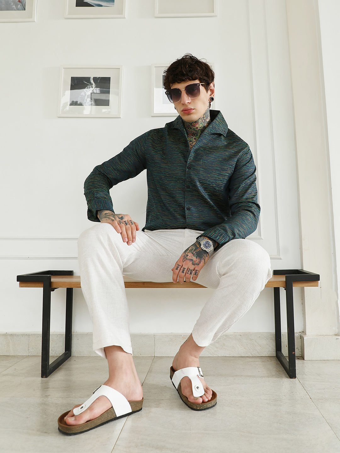 Textured Cotton Blend Slim Fit Shirt