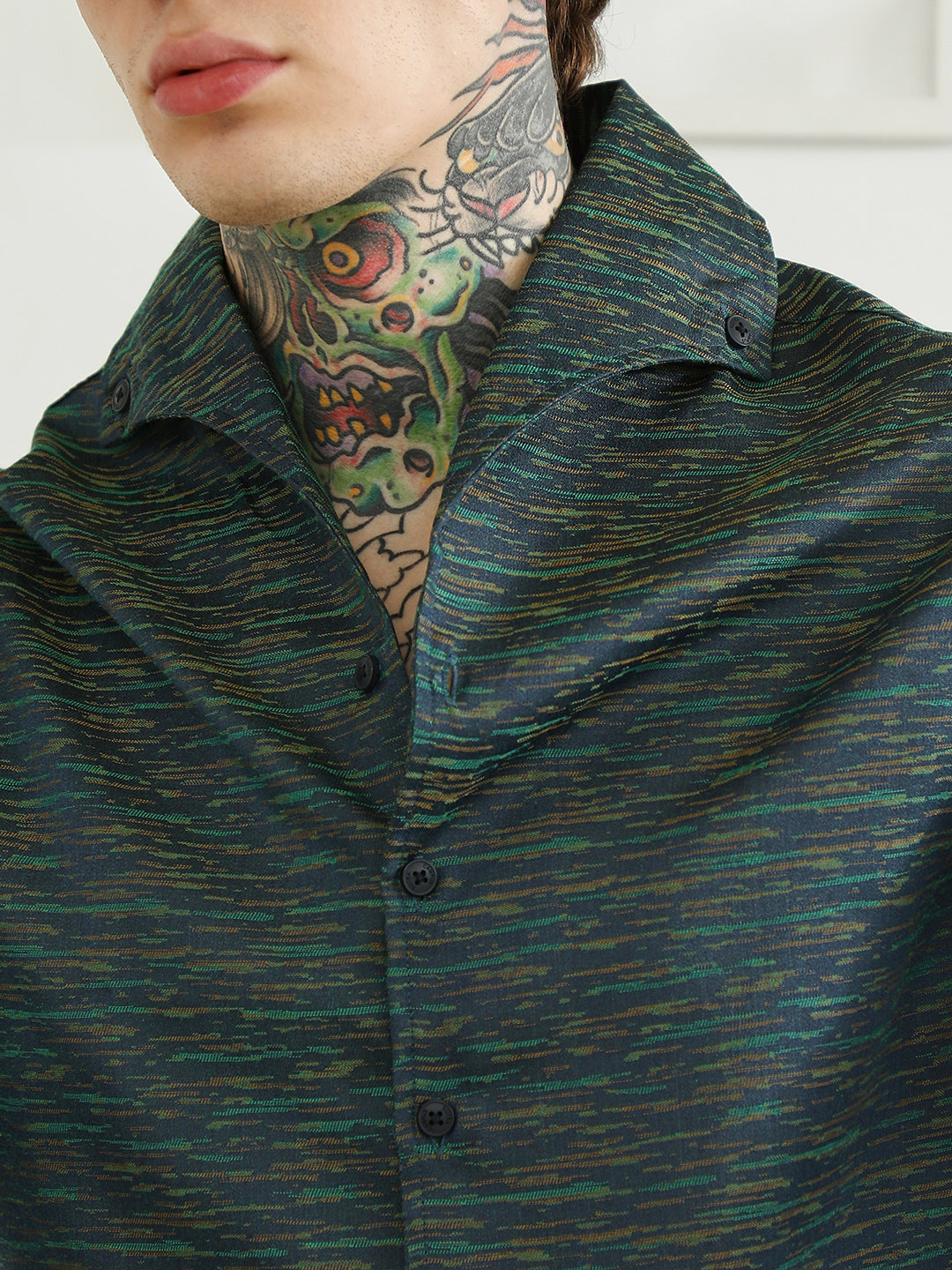 Textured Cotton Blend Slim Fit Shirt