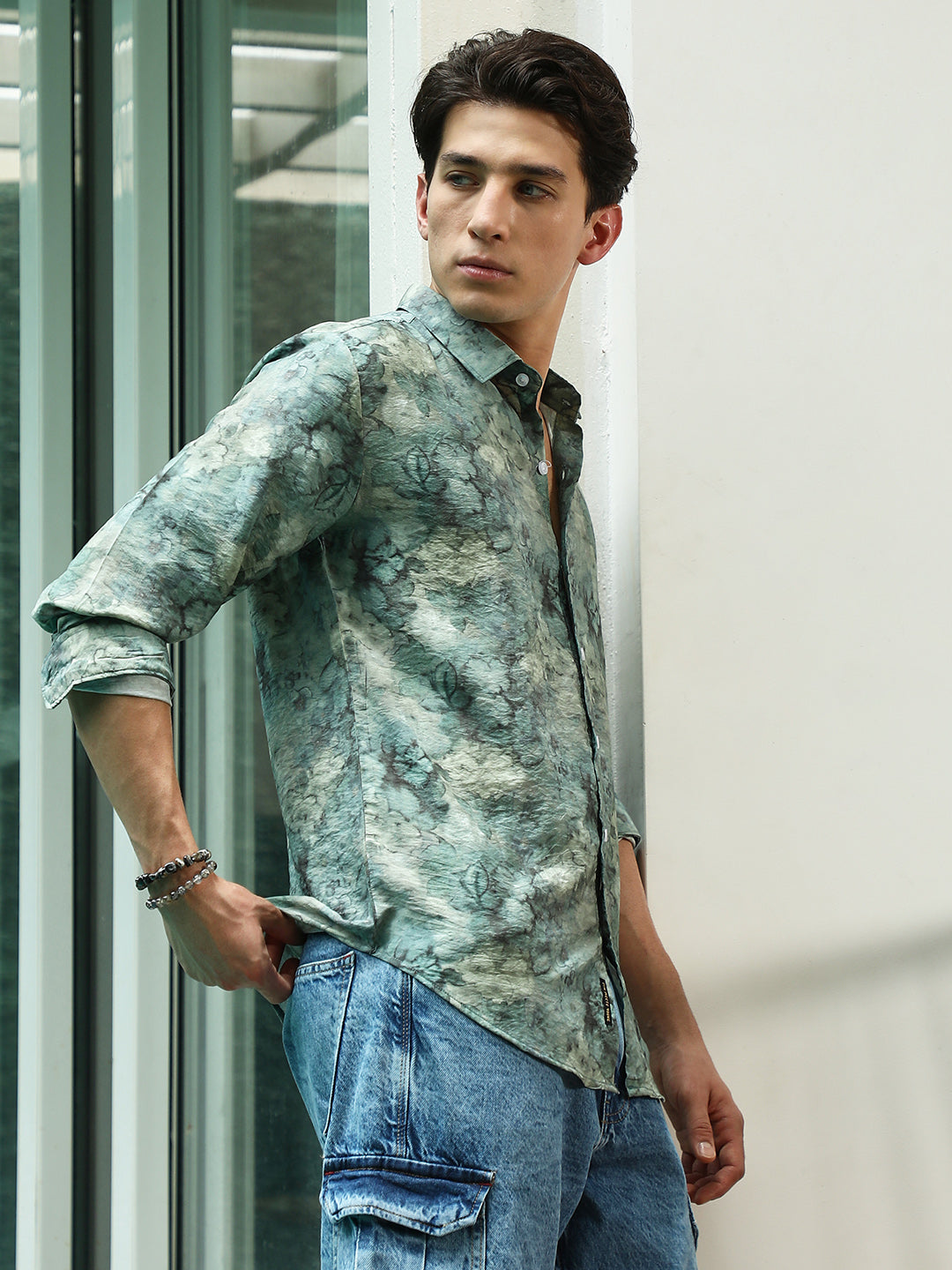 Green Floral Print Full Sleeve Shirt