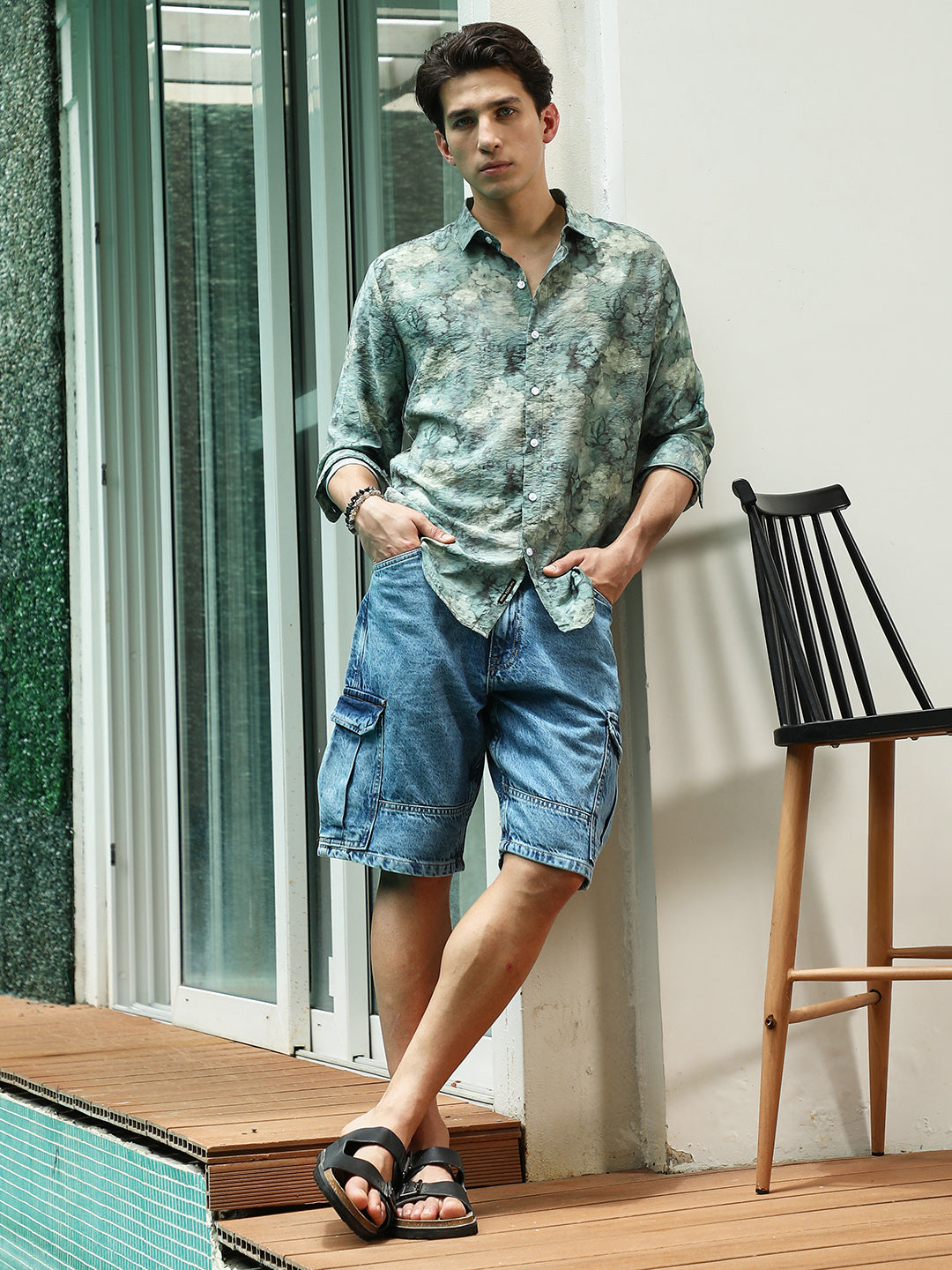 Green Floral Print Full Sleeve Shirt