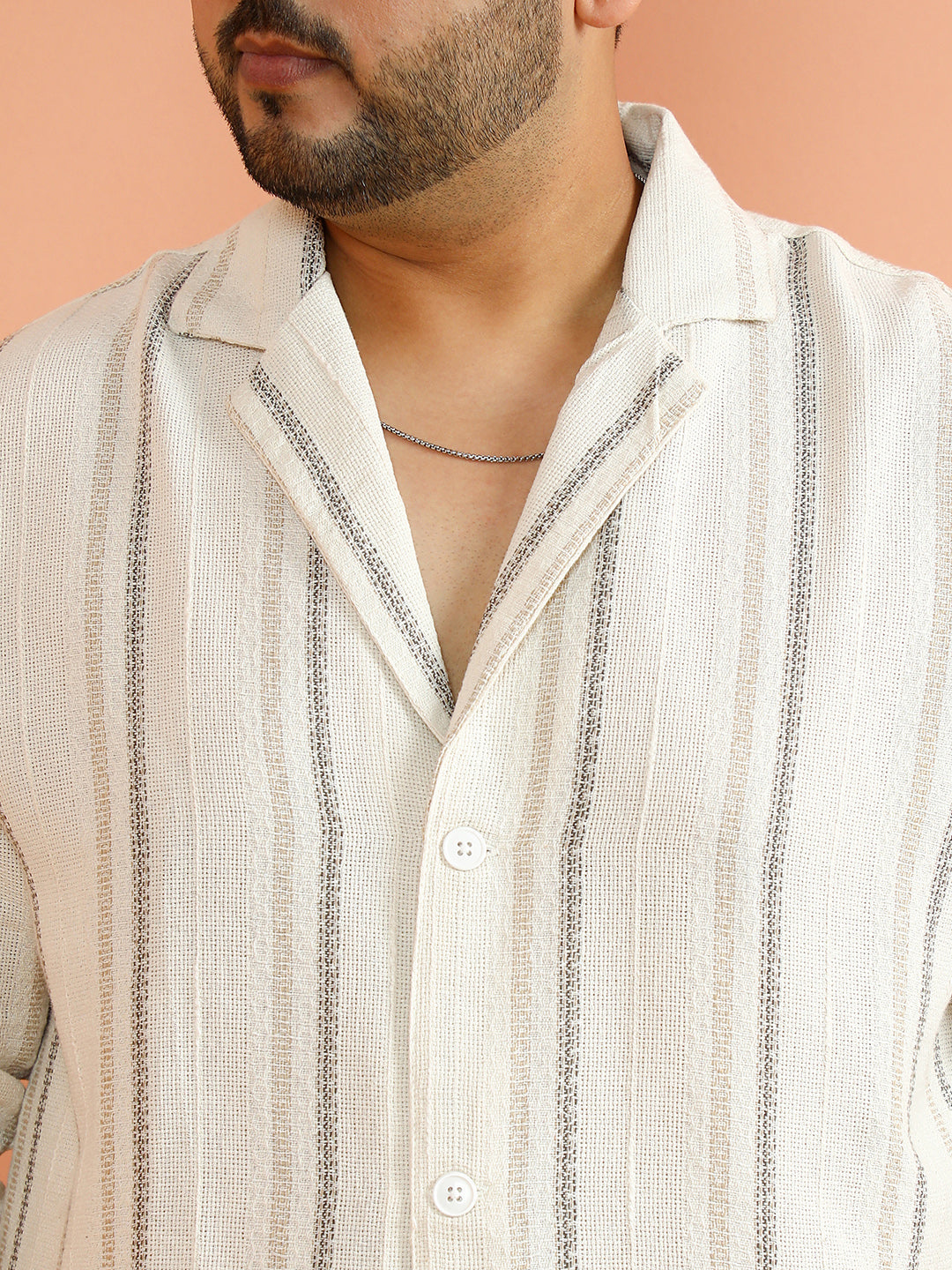 Striped Loose-Weave Cuban Shirt