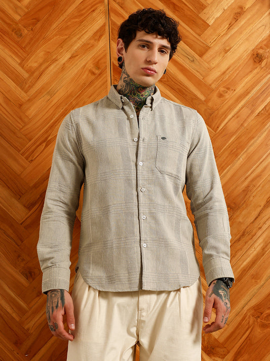 Light Grey Textured Cotton Blend Shirt