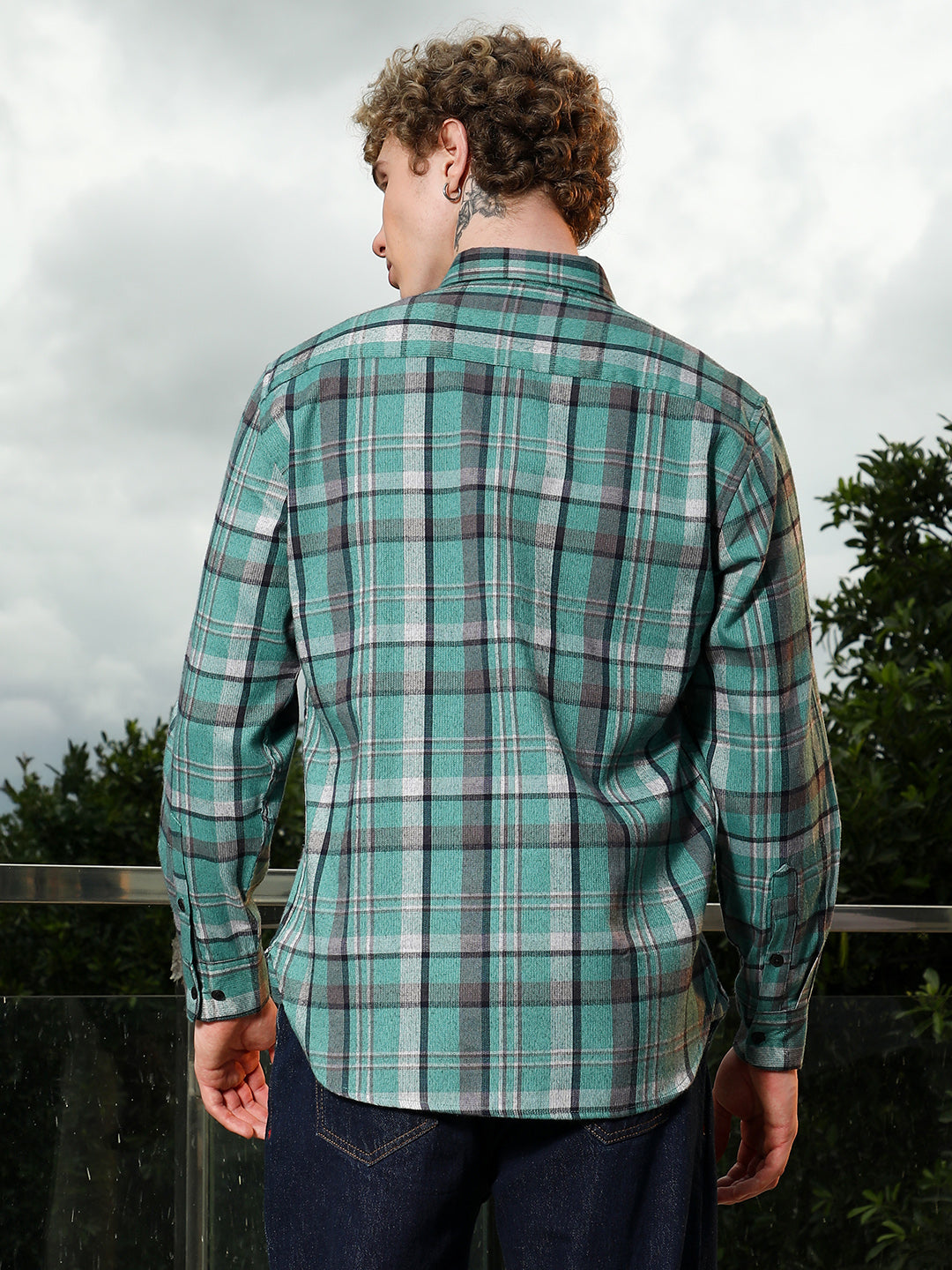 Green Plaid Tailored Fit Full Sleeve Shirt
