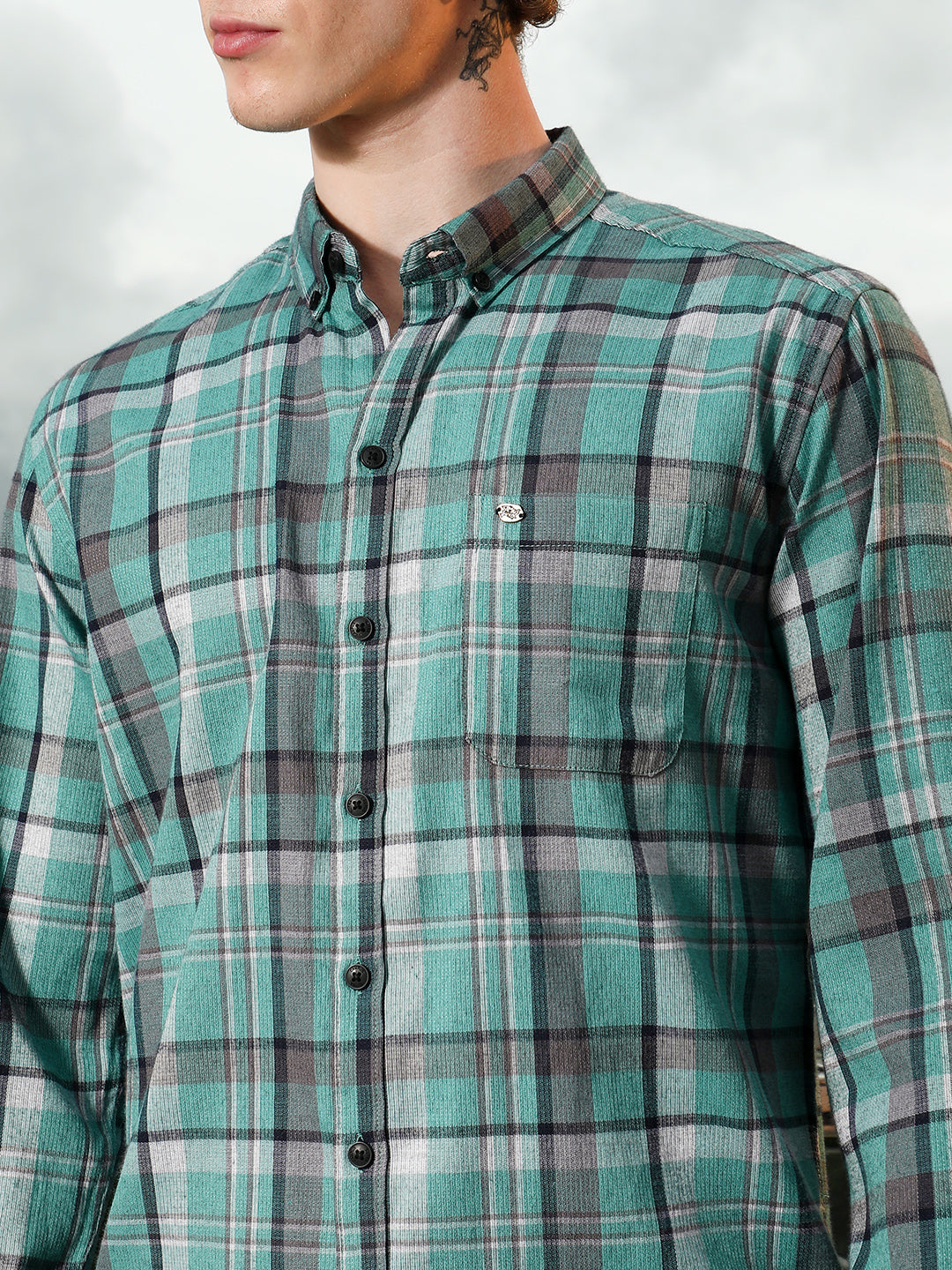 Green Plaid Tailored Fit Full Sleeve Shirt