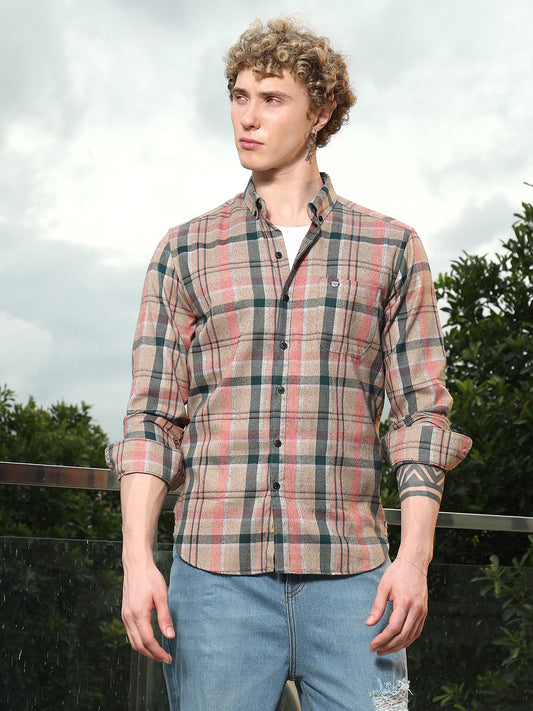 Slim Fit Tartan Check Cotton Polyester Blend Shirt