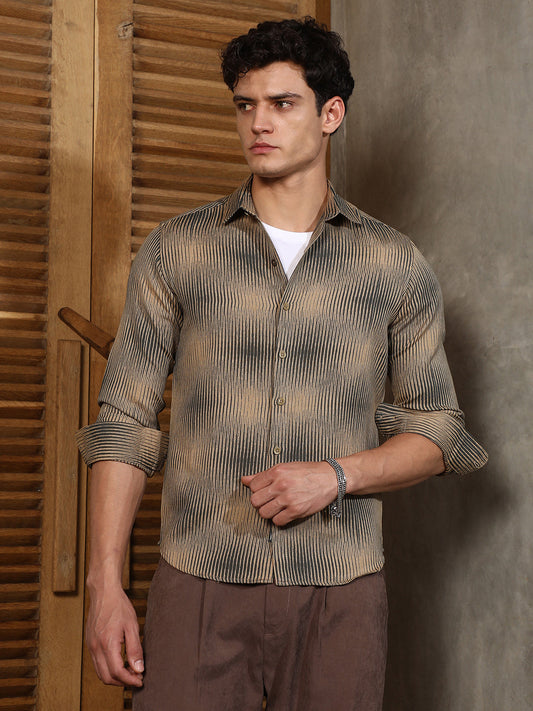 Sand Beige & Midnight Black Gradient-Rhombus Jacquard Shirt
