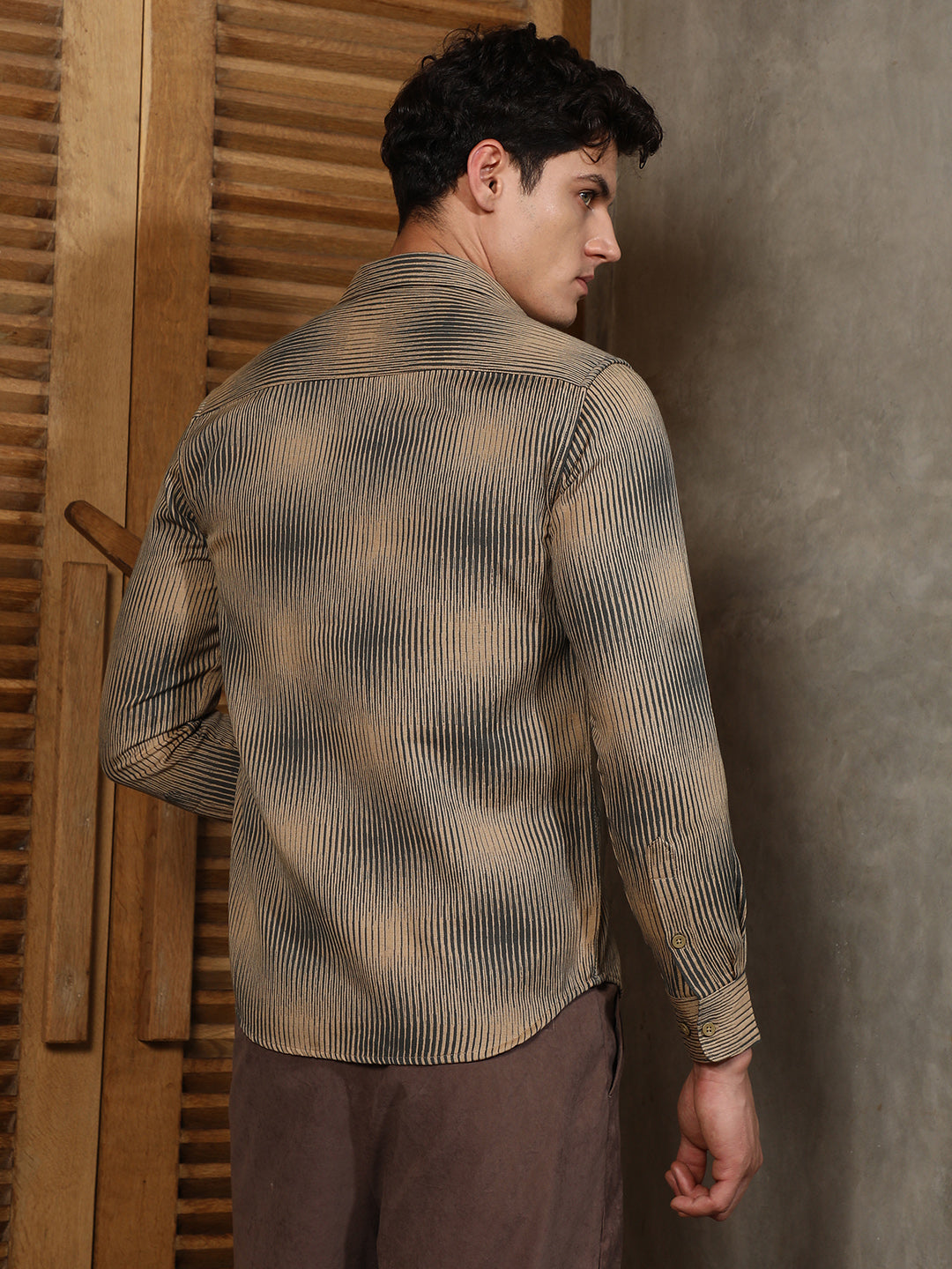 Sand Beige & Midnight Black Gradient-Rhombus Jacquard Shirt