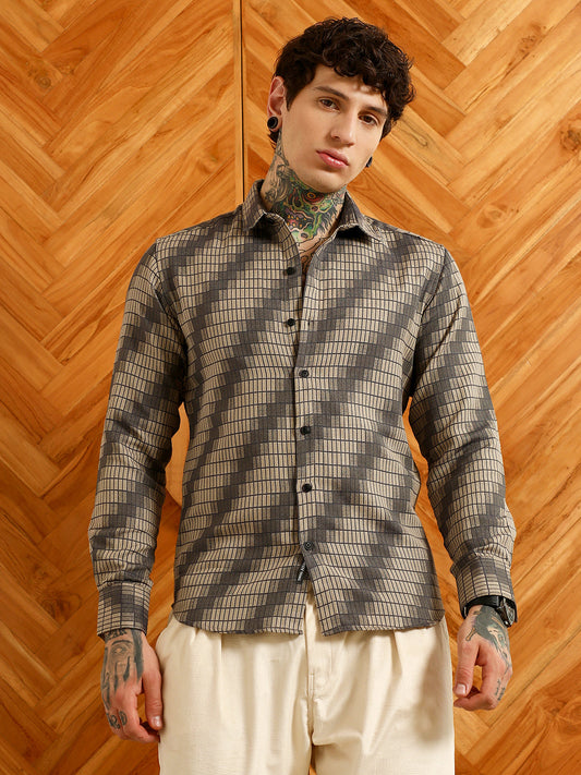 Diagonal Check Slim Fit Shirt - Cotton Polyester Blend