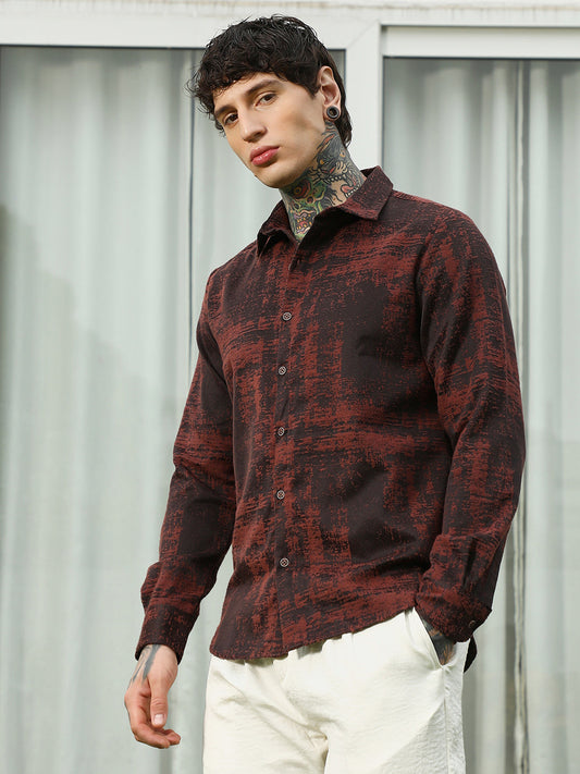 Burgundy Abstract Pattern Full Sleeve Shirt