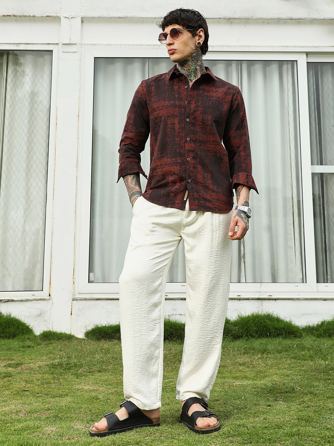 Burgundy Abstract Pattern Full Sleeve Shirt