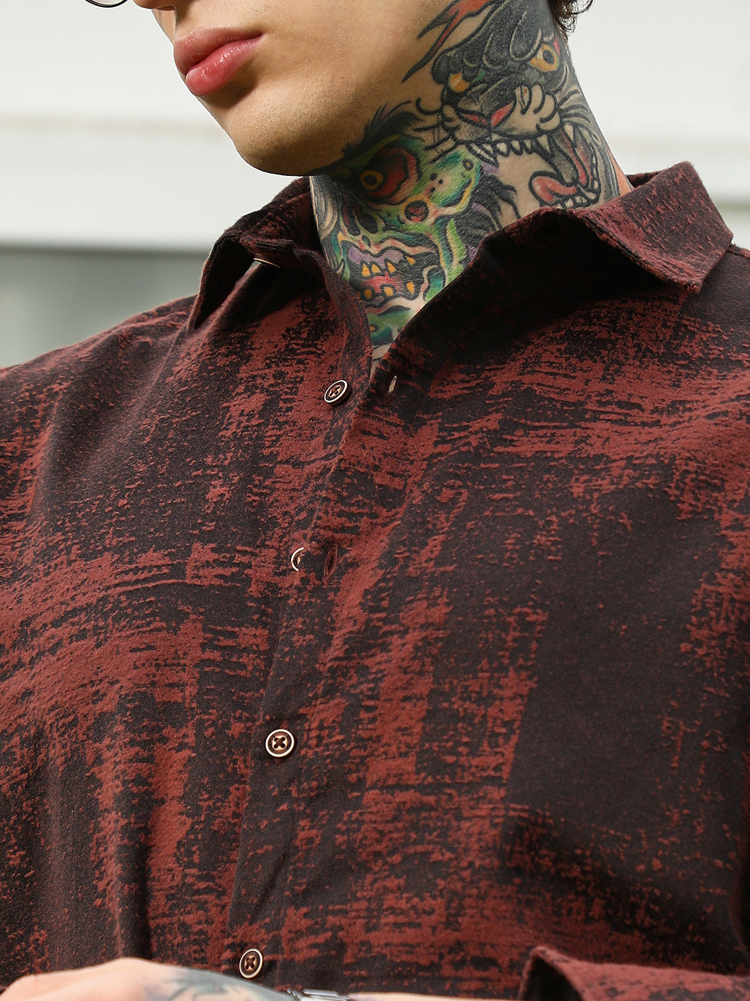 Burgundy Abstract Pattern Full Sleeve Shirt