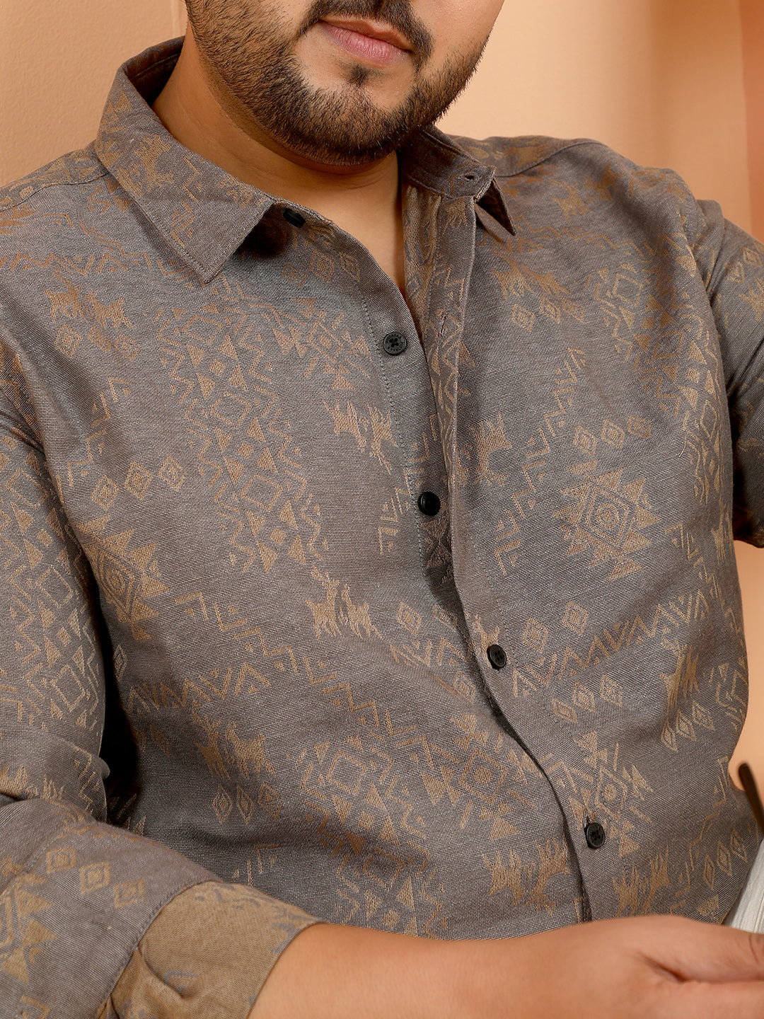 Ethnic-Motif Woven Shirt