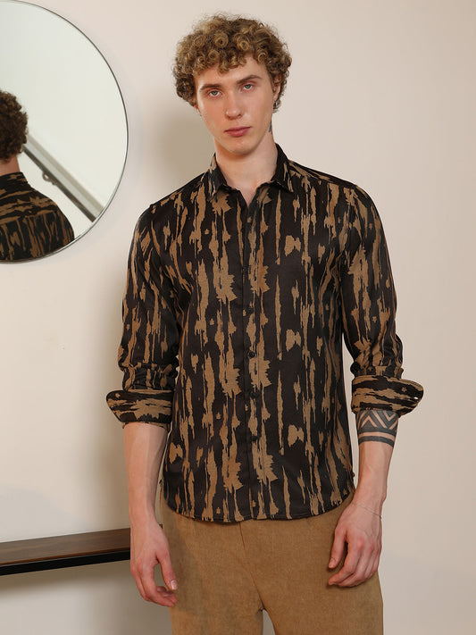 Tailored Fit Abstract Pattern Full Sleeve Shirt