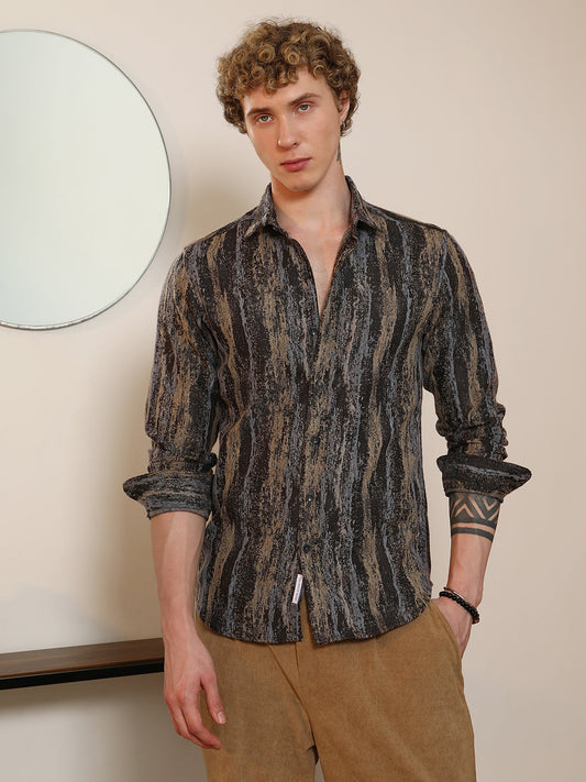 Artistic Striped Cotton-Polyester Blend Shirt