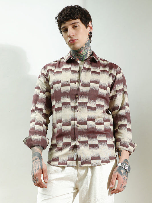 Geometric Pattern Cotton Blend Full Sleeve Shirt