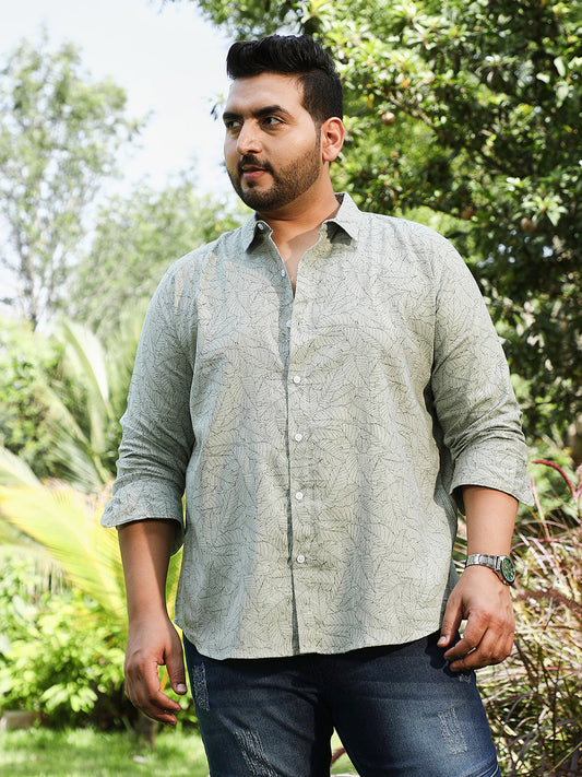 Leaflet-Imprint Woven Shirt