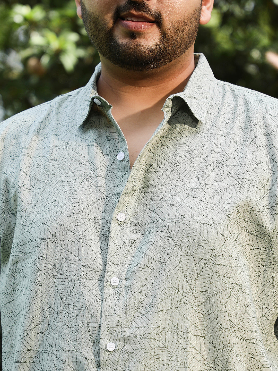 Leaflet-Imprint Woven Shirt