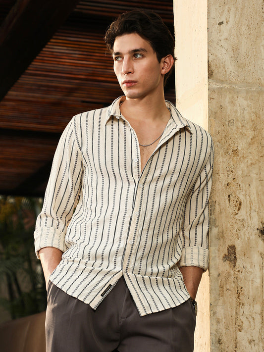 Dotted-Stripe Jacquard Shirt