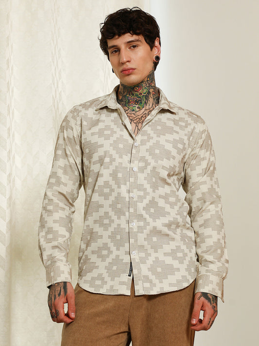 Geometric Pattern Cotton Blend Full Sleeve Shirt