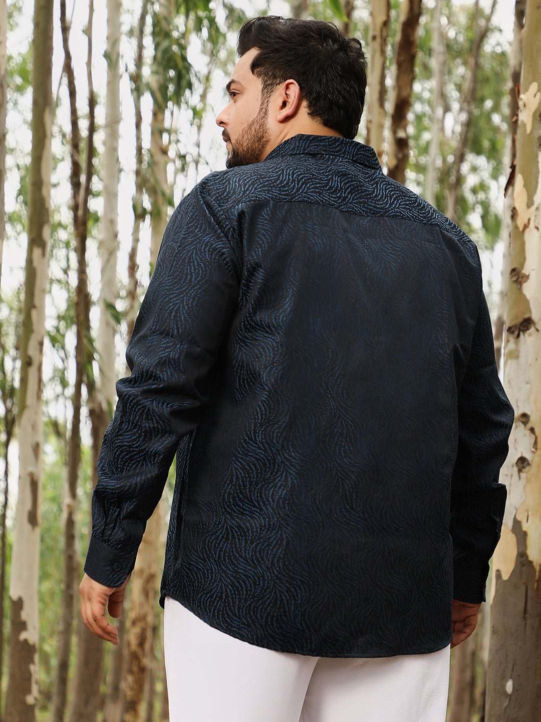 Contrast-Streaks Jacquard Shirt