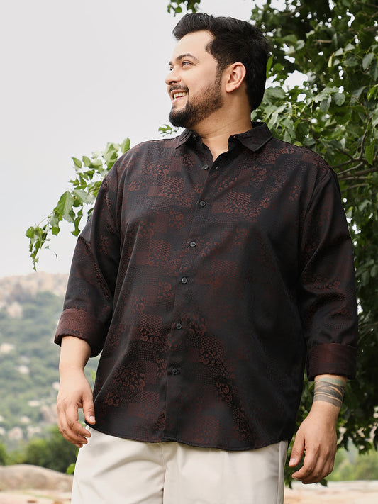 Dark-Tone Flora-Block Jacquard Shirt