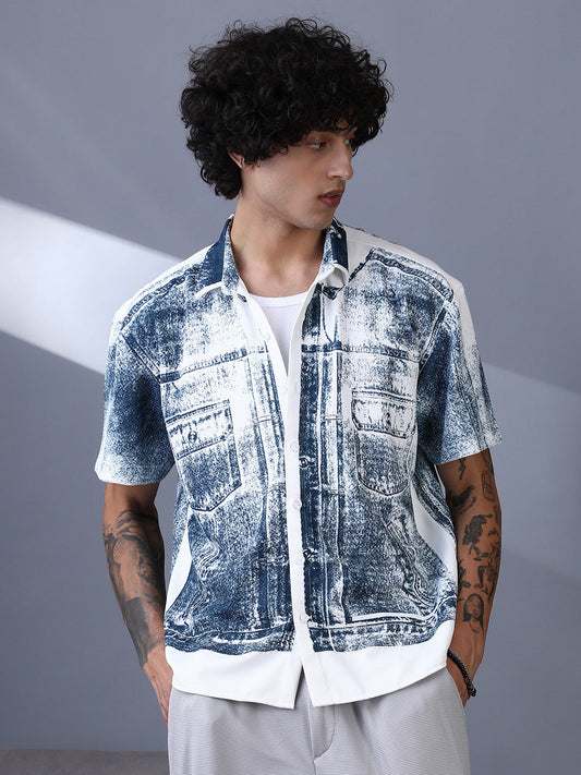 Denim-Imprint Relaxed Shirt