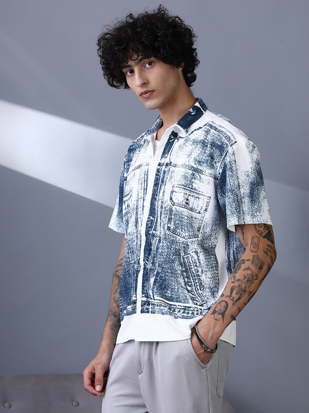 Denim-Imprint Relaxed Shirt