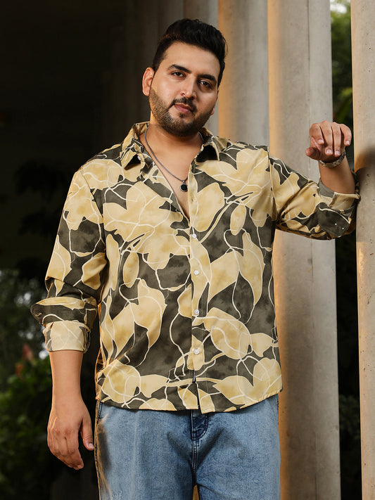 Artistic-Foliage Lined Imrprint Shirt