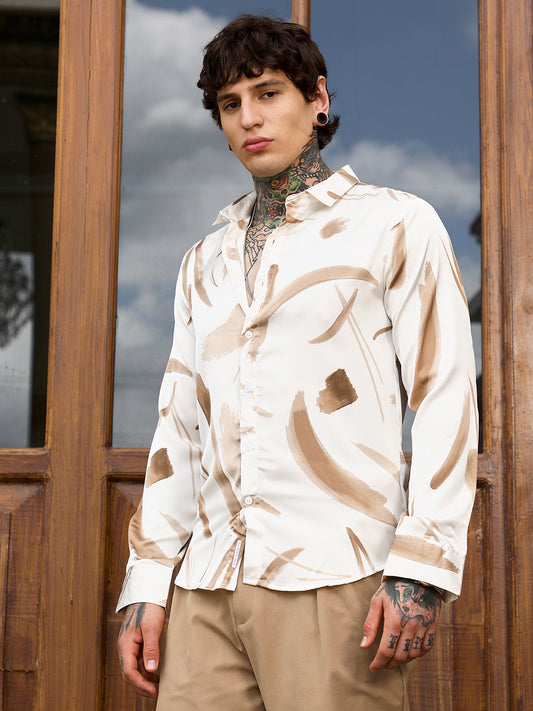 Contrast-Strokes Imprint Shirt