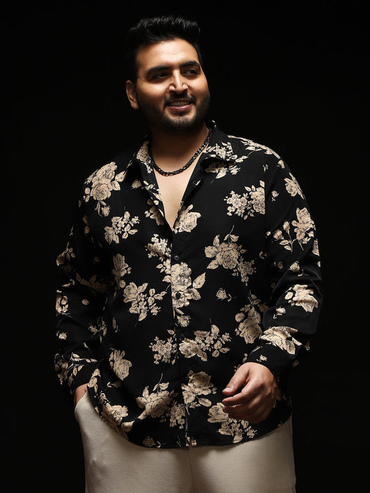 Contrast-Roses Imprint Shirt