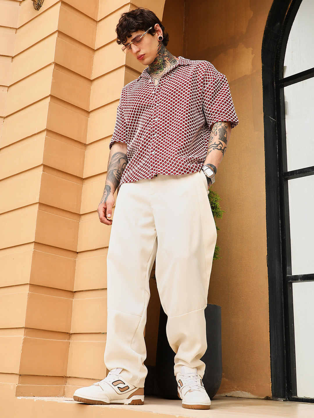 Geometric-Crochet Cuban Oversized Shirt