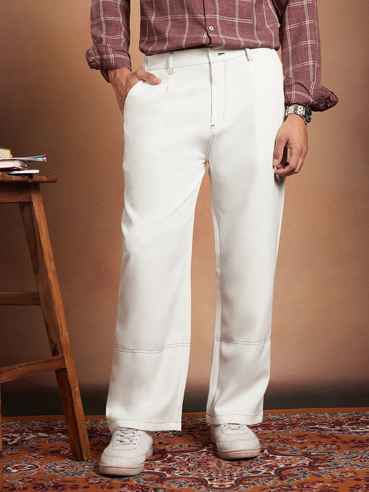 Contrast-Stitch Straight Trousers