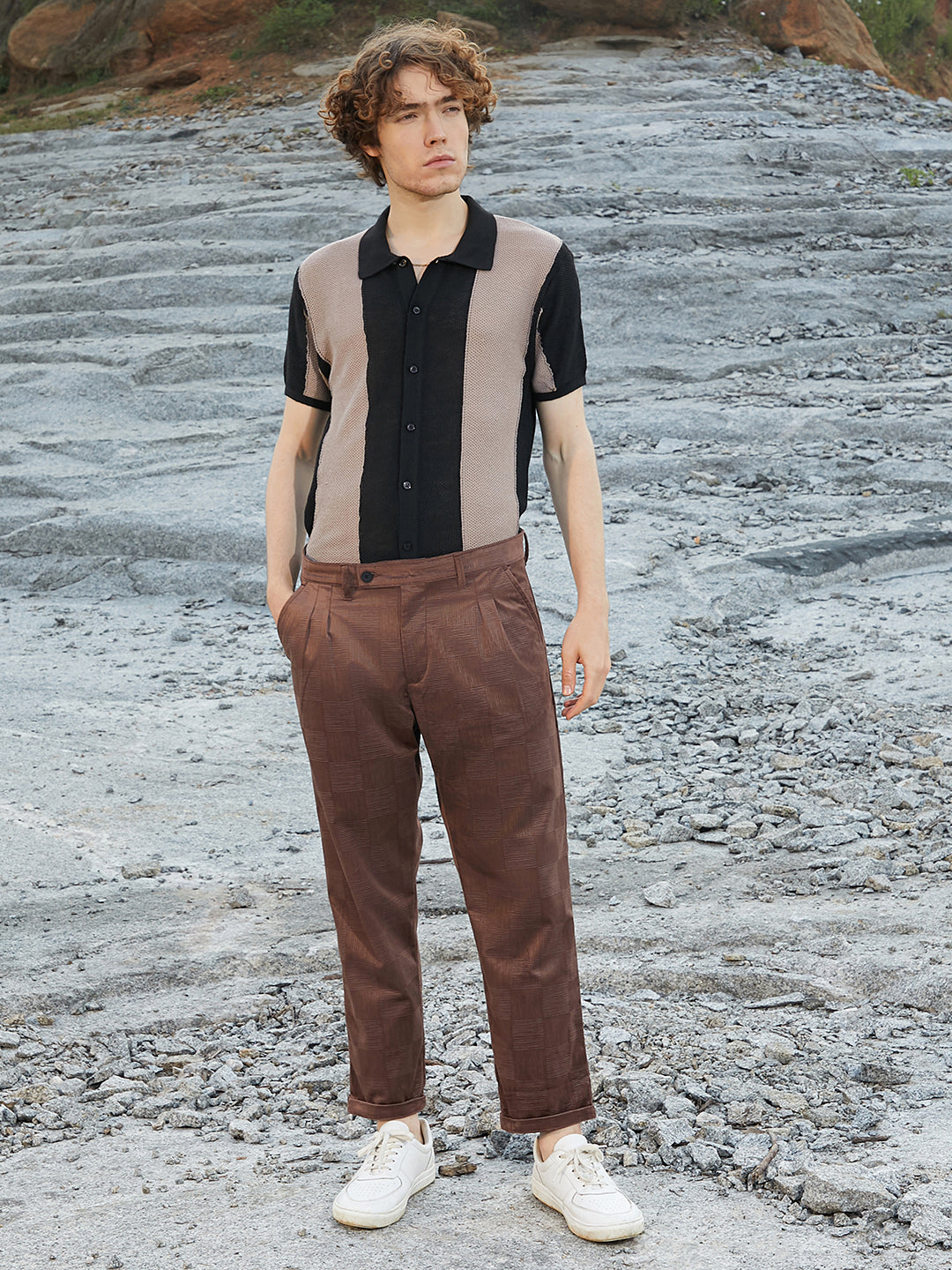 Ribbed-Tactile Tailored Trousers