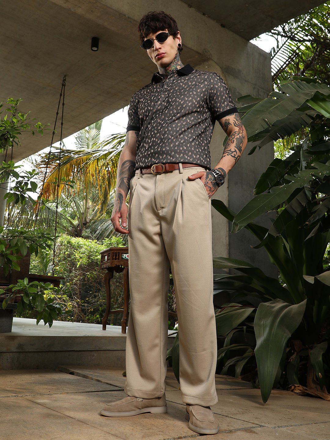 Cuboid-Tactile Straight Trousers
