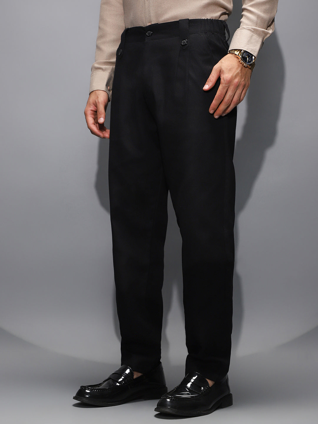 Ribbed-Pleated Chino Trousers