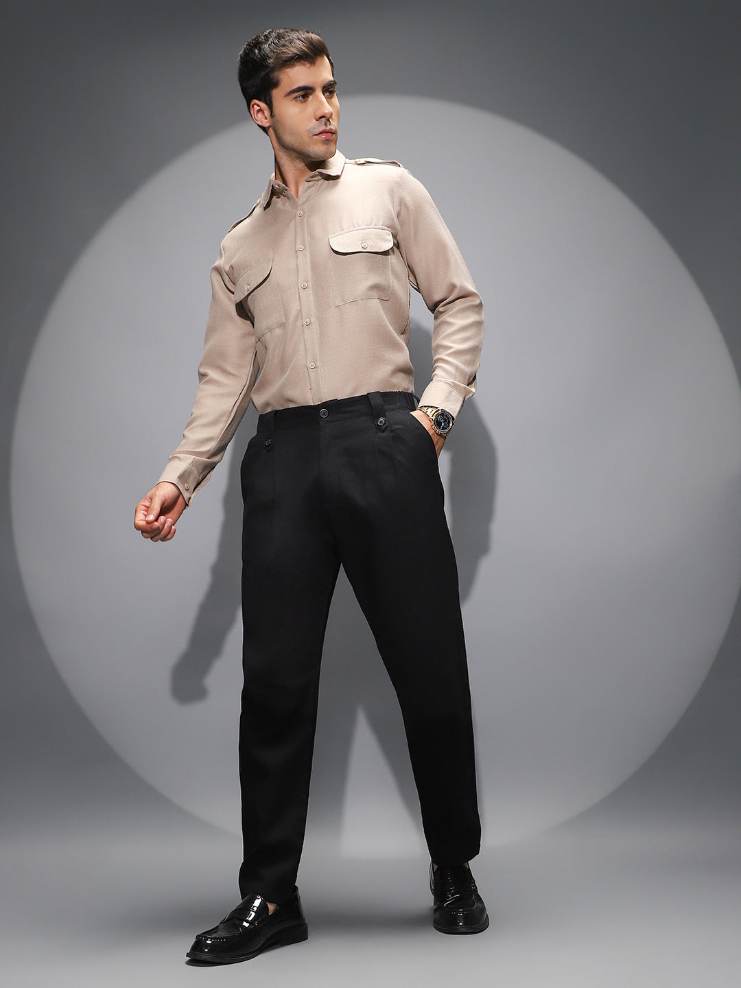 Ribbed-Pleated Chino Trousers