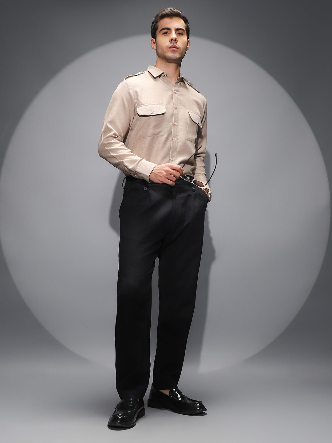 Ribbed-Pleated Chino Trousers