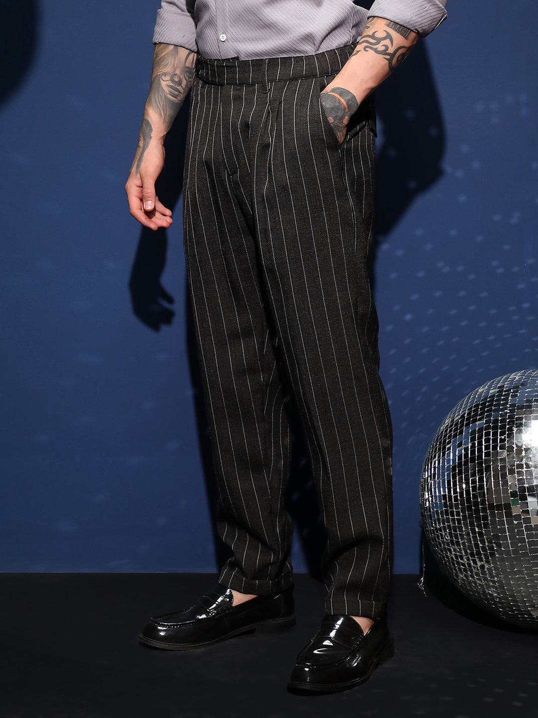 Pinstripe-Pleated Chino Trousers