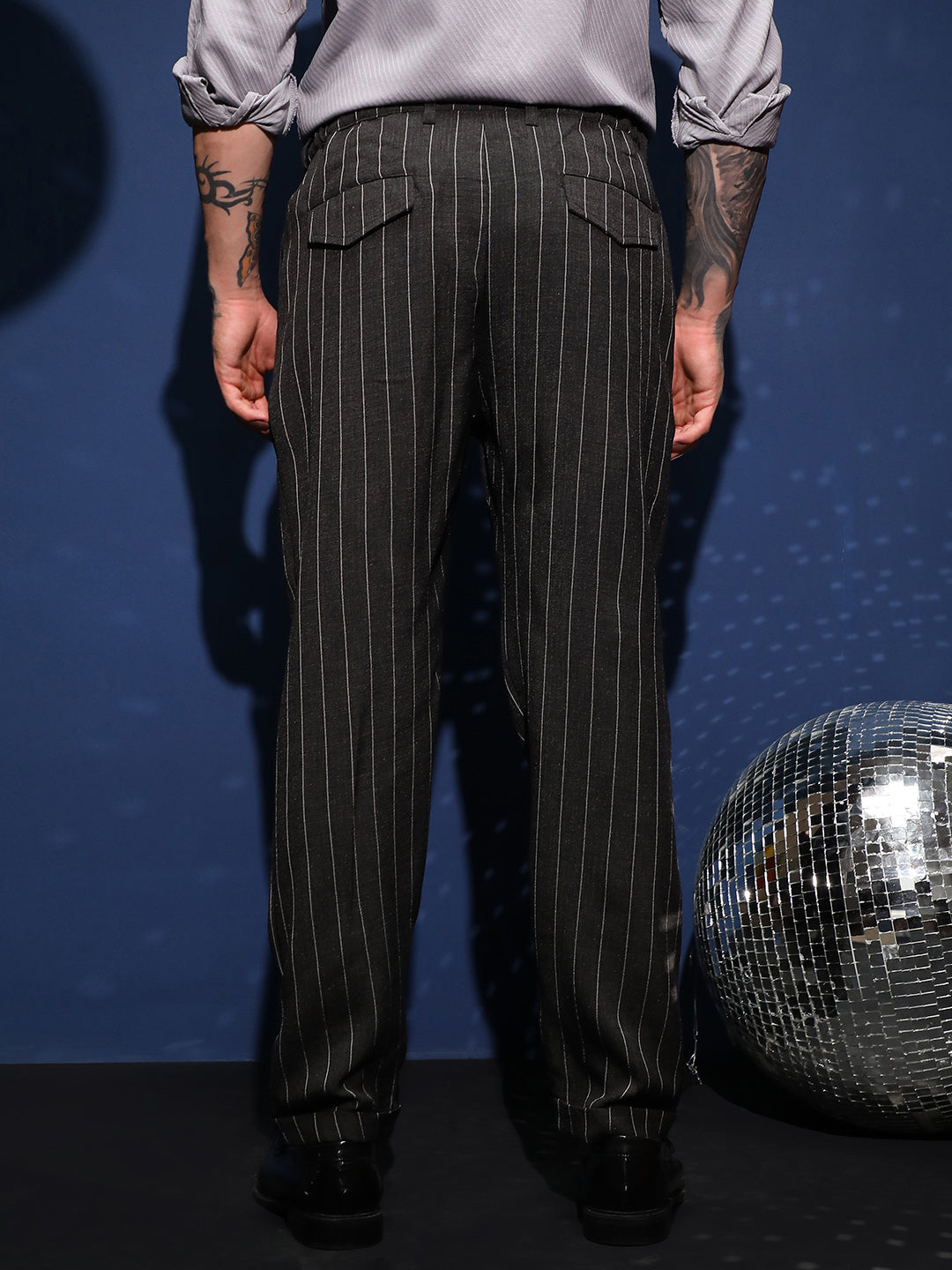 Pinstripe-Pleated Chino Trousers
