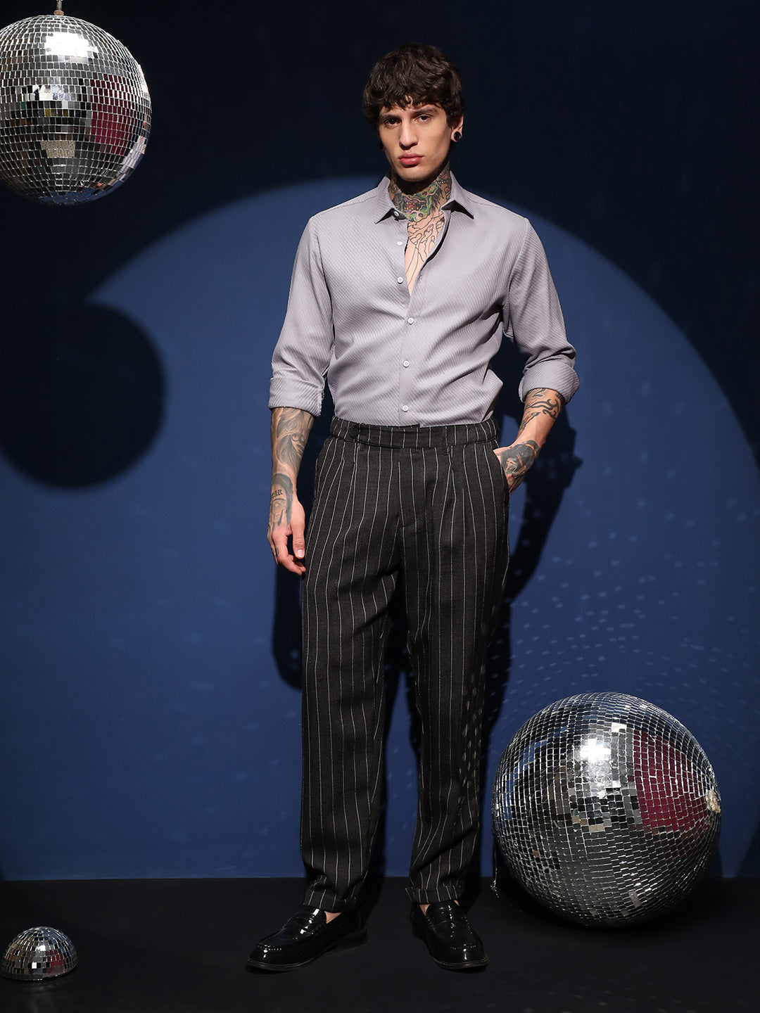 Pinstripe-Pleated Chino Trousers