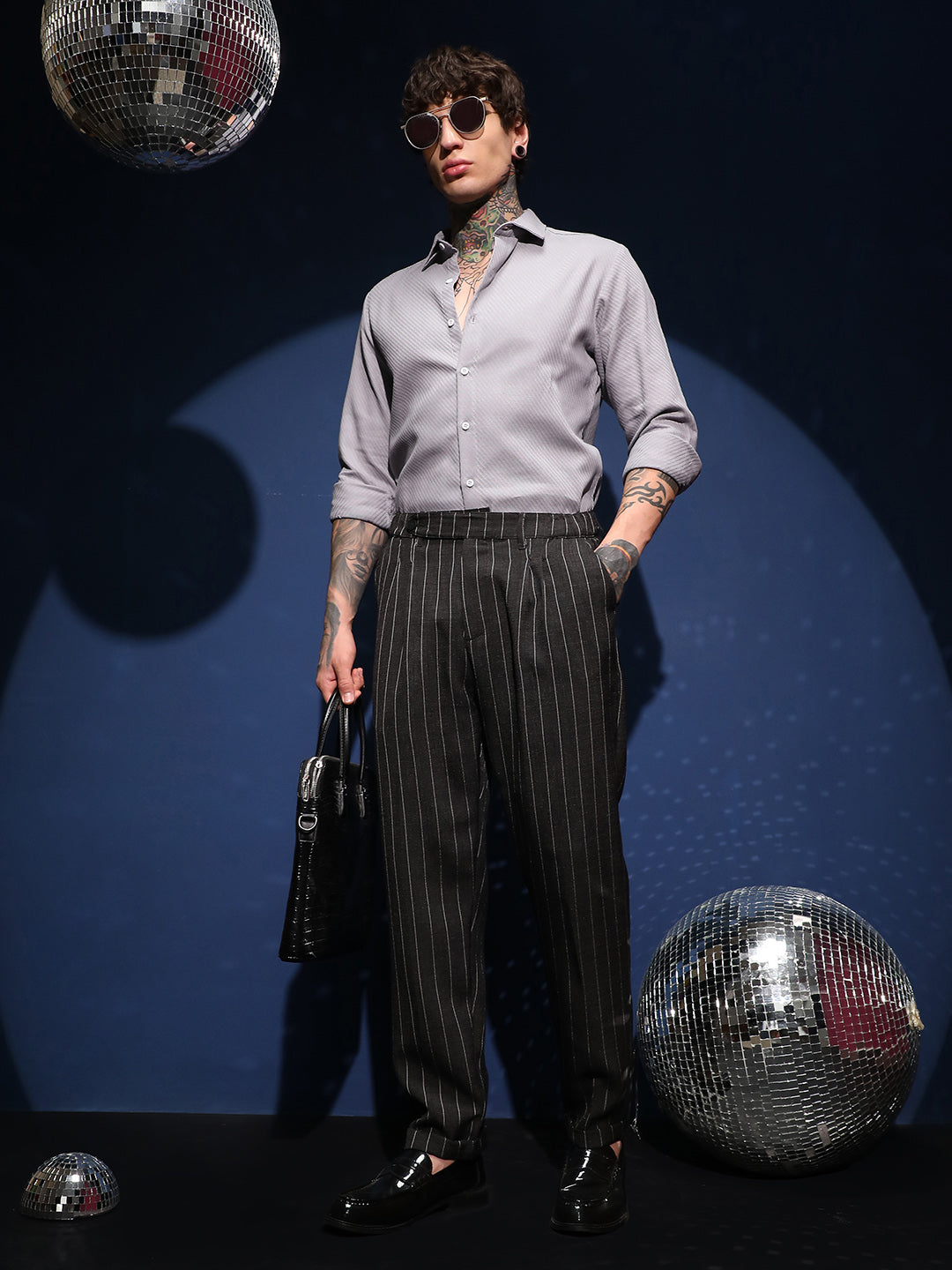Pinstripe-Pleated Chino Trousers