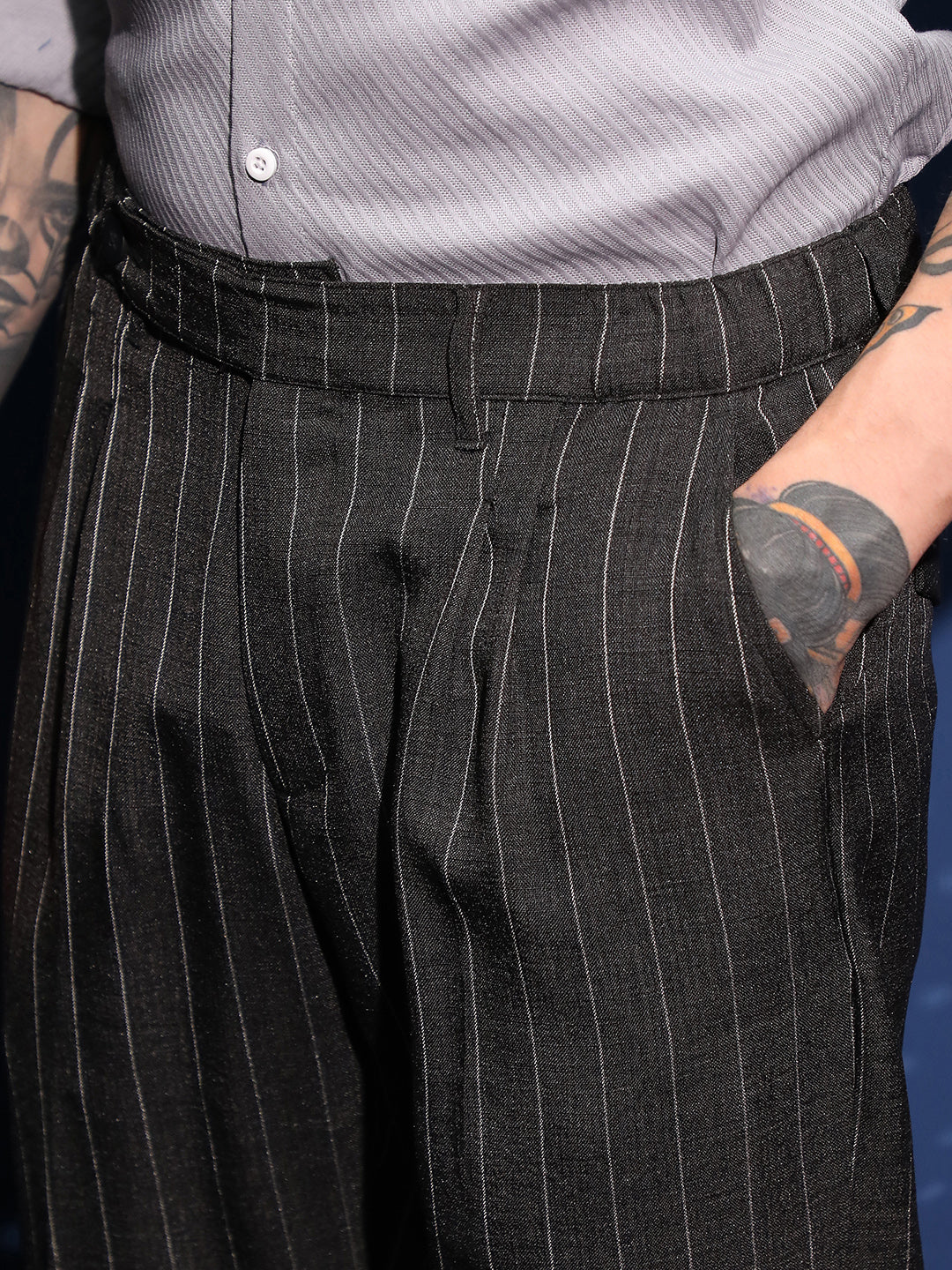 Pinstripe-Pleated Chino Trousers