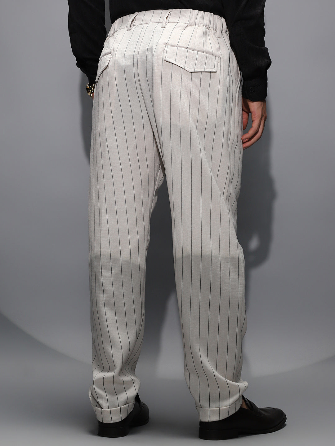Pinstripe-Pleated Chino Trousers