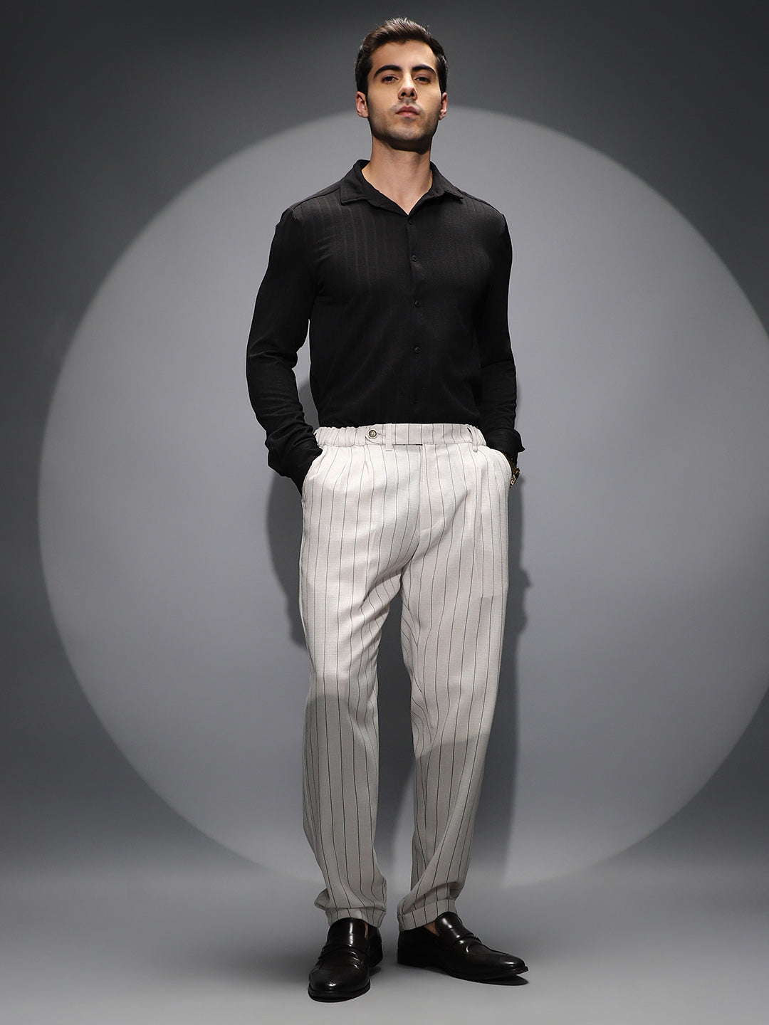 Pinstripe-Pleated Chino Trousers