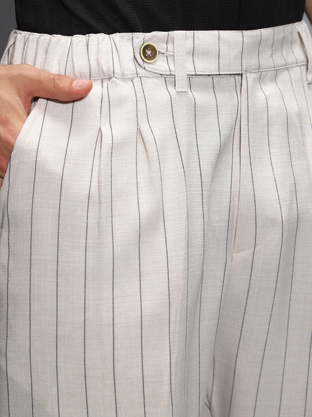 Pinstripe-Pleated Chino Trousers